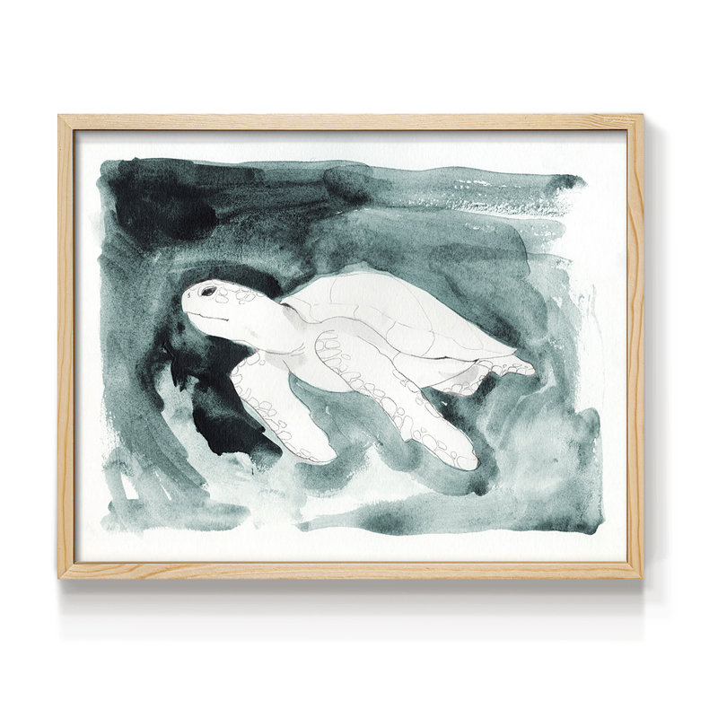Sea Turtle Searching II -Framed Print - Restickable, H 8 po x l 10 po, Naturel