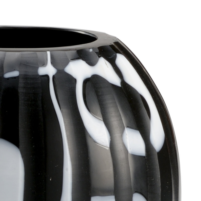 Vase de table en verre noir / blanc / coupé, H 10,5 po x l 7,5 po x P 7,5 po