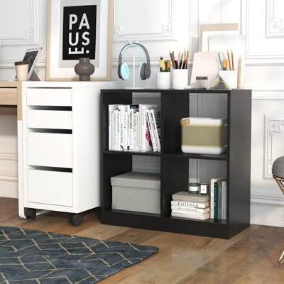 29'' H X 29'' W 4-Cube Bookcase Floor Open Bookshelf with 2 Anti-Tipping Kits Modern Shelving Organizer