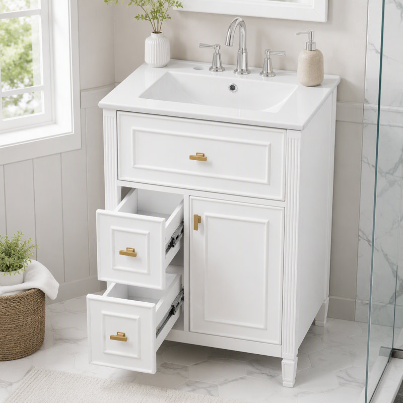 Meuble-lavabo de 30 po avec lavabo et rangement intelligent, White, 24