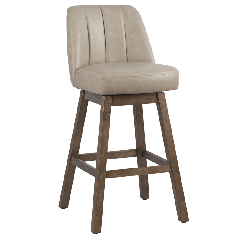 Tabouret de bar rotatif à hauteur ajustable Sonny en similicuir avec finition en bois brun, Pierre de lune