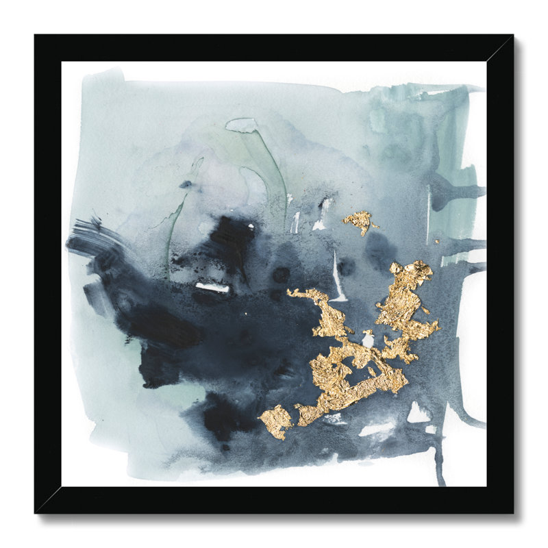 Cerulean & Gold I by Victoria Borges - Print, 34cm H x 34cm W, Black Framed Paper Print