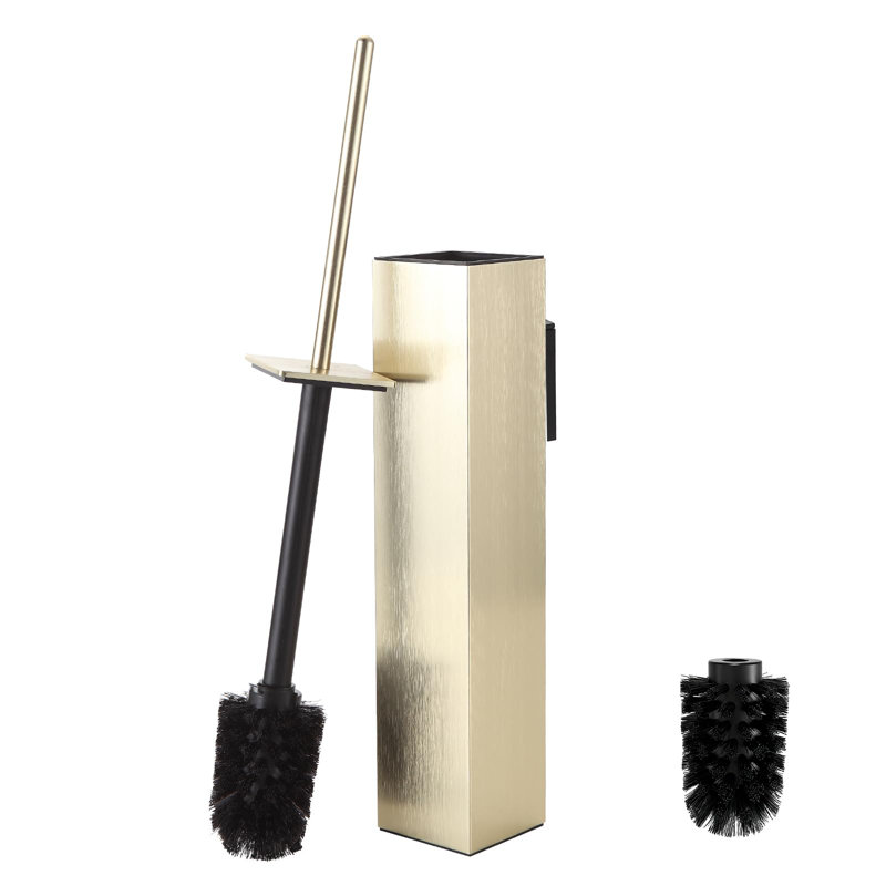 Ensemble de brosse de toilette et support, aluminium mural avec têtes remplaçables, conception carrée moderne (or brossé)