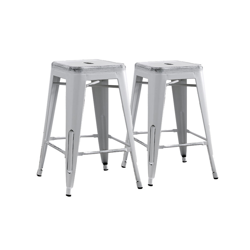 Kendraya Rustic Country Metal Bar & Counter Stool, Sand Matte White, Sand Matte White, Counter Stool (24" Seat Height)