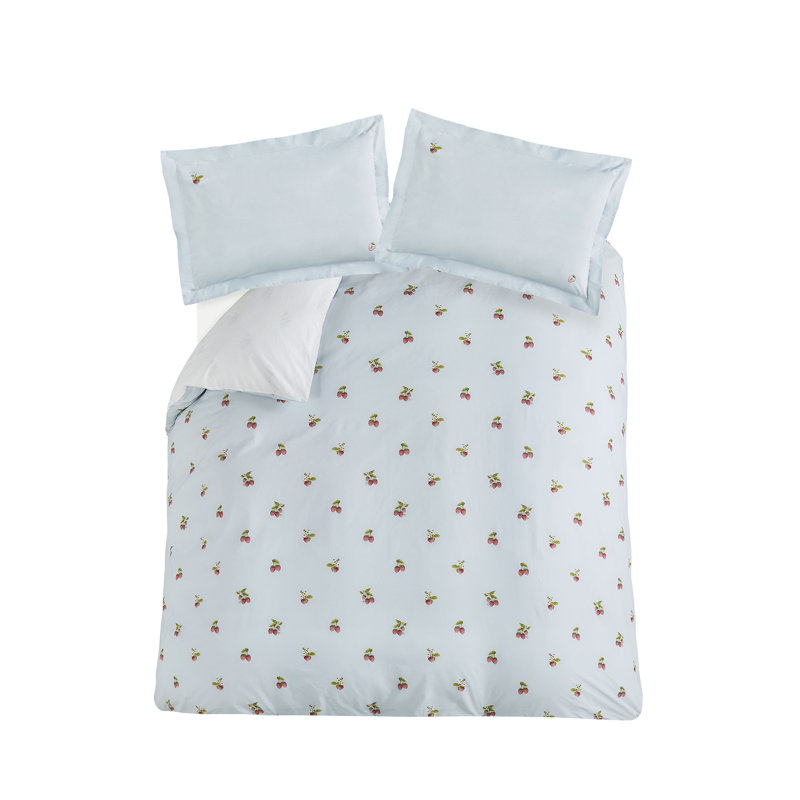Blue 100% Cotton 200 TC Reversible 2 Piece Duvet Cover Set, Single + 1 Standard Pillowcase