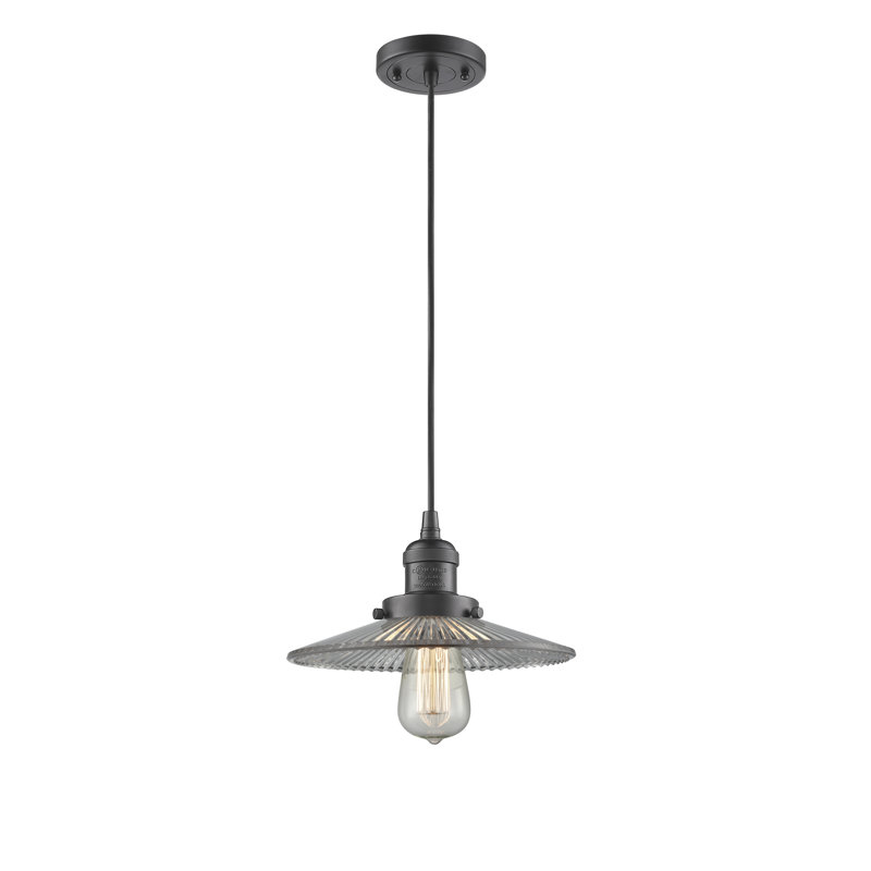 Luminaire suspendu à 1 lumière Villa San Michele, Bronze huilé, Halophane transparent, H 127,25 po x l 8,5 po x P 8,5 po