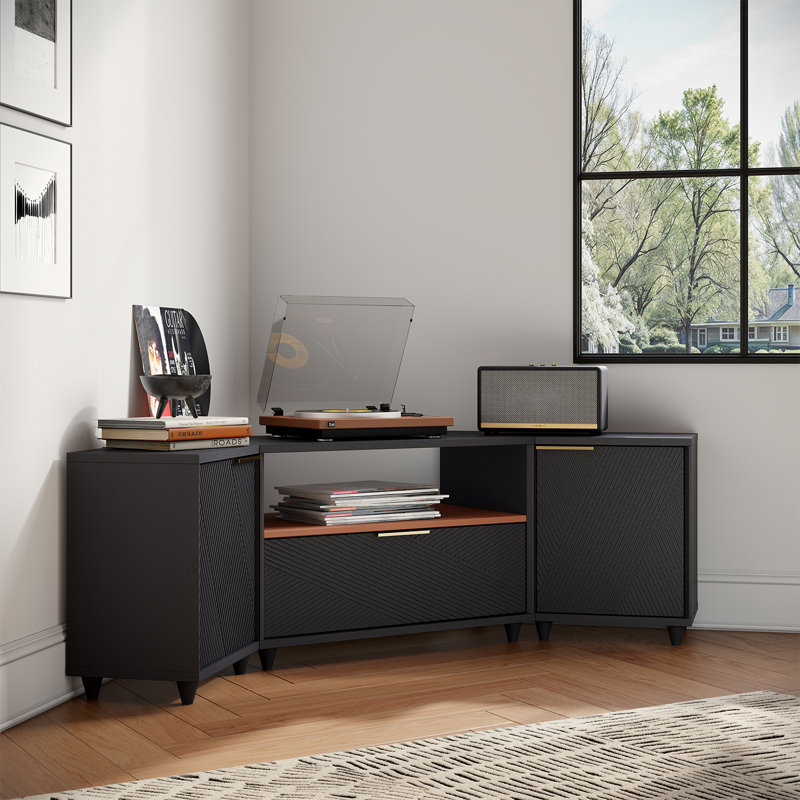 Modern Modular Corner TV Stand Media Console With Storage, 19.7" H x 66.2" L x 11.5" W, Black
