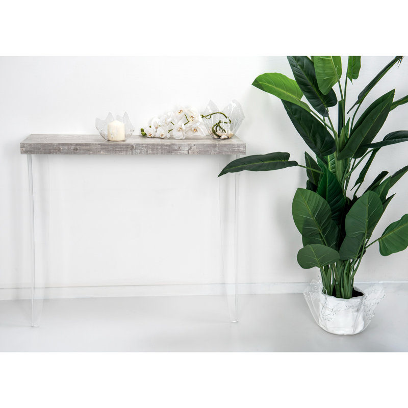 Ostrowski 100cm Solid Wood Top Console Table, Grey, Transparent
