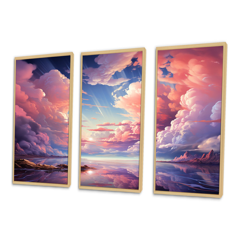 «Kawaii Landscape Clouds V - Clouds», ensemble de reproduction d'art mural, Cadre naturel flottant