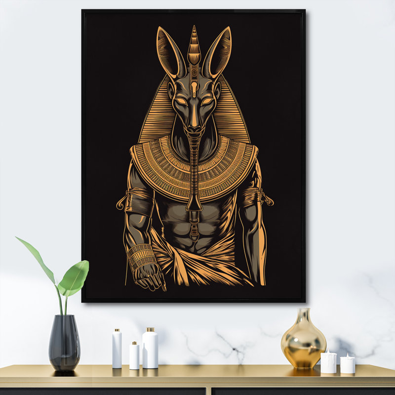 " Graphic Anubis Ancient Egyption Jackal God I " Color Photography Print, Black Floater Framed, 32" H x 16" W x 1" D