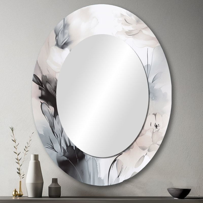 Miroir mural Delicate Gray Flowers V - Modern Farmhouse, 43 po x 33 po