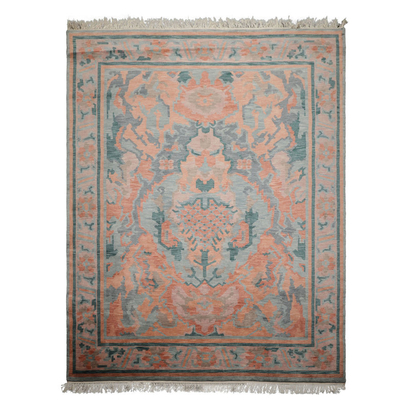 Tapis moelleux en laine noué à la main 9 pi x 12 pi Aqua Cameron