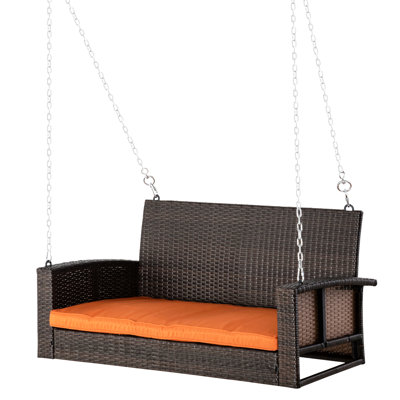 550 lb Capacité du banc suspendu, balançoire orange pour 2 personnes pour la cour et le porche avec coussins de patio extérieur - coussins de banc, poids en livres