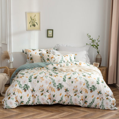 Housse de couette 100% coton délavé - ensemble de literie de style nautique bord de mer avec housse d'édredon imprimé avec fermeture à glissière 4 attaches