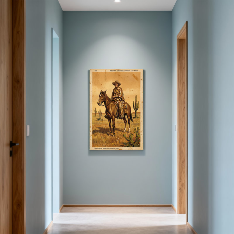 Fashion Western Frontier Cowboy and Pony, H 40 po x l 28 po