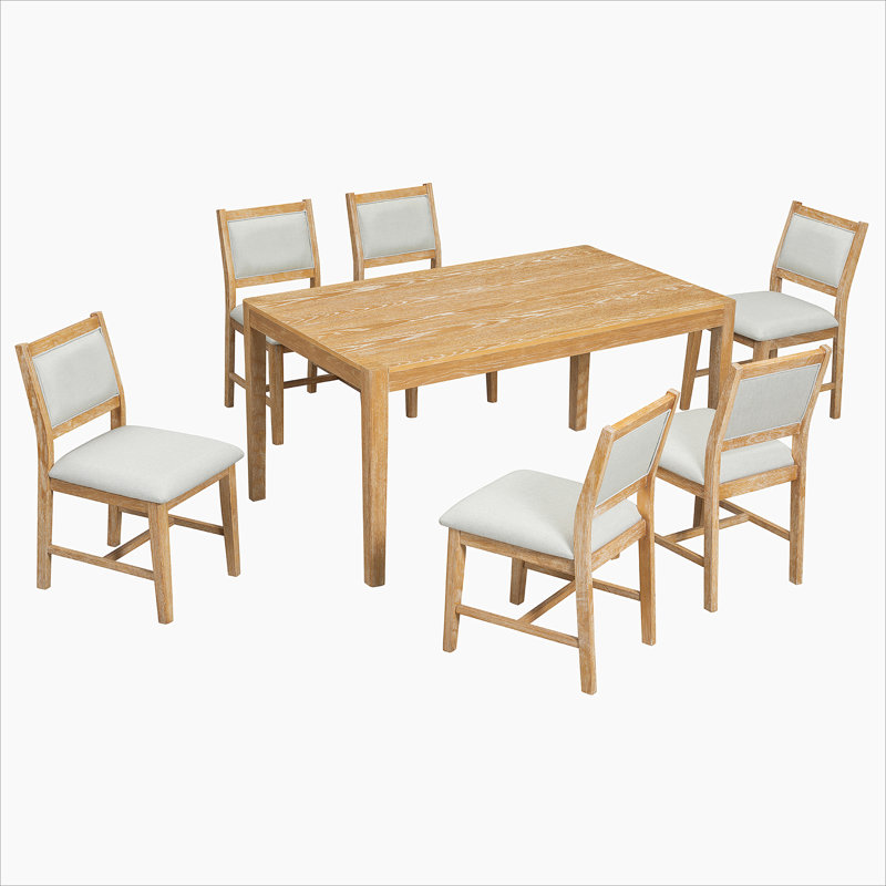 Ensemble de table de salle à manger 7 pièces pour 6 personnes et 1 table de salle à manger rectangulaire en bois pour 6 personnes avec chaises rembourrées pour la salle à manger et la cuisine (naturel)