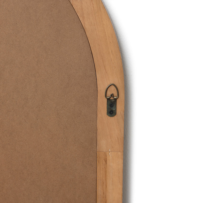 Miroir mural arqué avec cadre en bois d'hévéa massif, miroir suspendu décoratif
