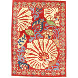 Suzani Wool Floral Area Rug in Red/Ivory/Navy Blue