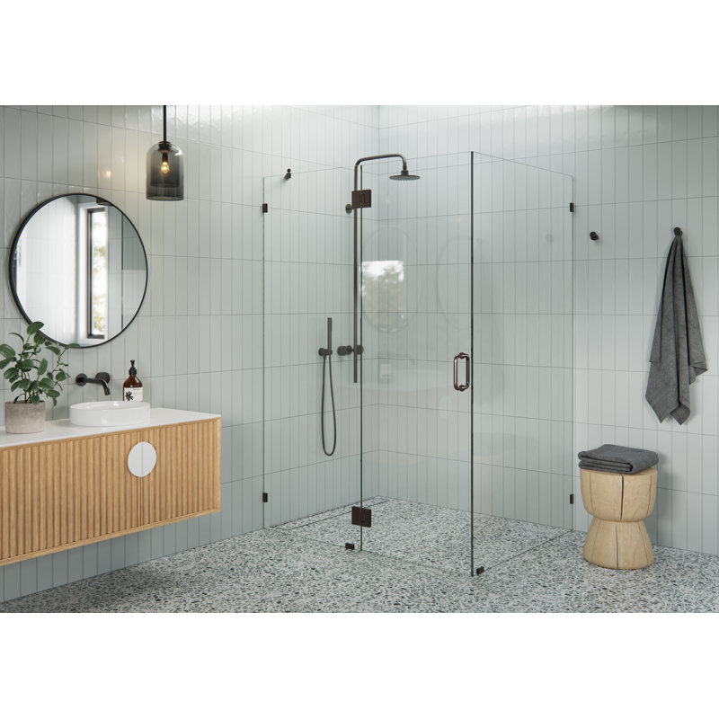Halo 53 in. x 41 in. x 78 in. 90-degree Fully Frameless Glass Hinged Shower Enclosure, Oil Rubbed Bronze