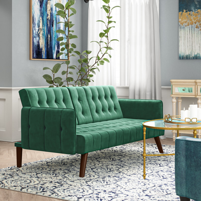 Cricklade 72'' Velvet Tufted Sleeper, Green