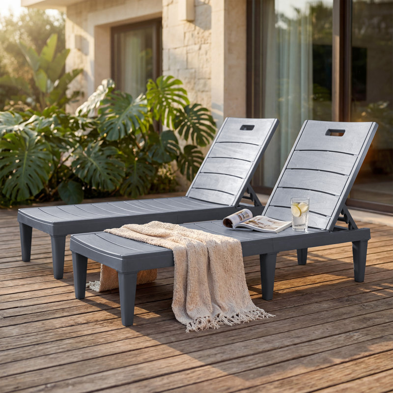 Set Of 2 Resin Outdoor Chaise Lounge Chairs With 5 Adjustable Positions, Waterproof & Tool-Free Assembly For Patio Poolside