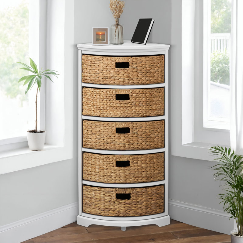 5 tiroirs de rangement en bois massif, Blanc