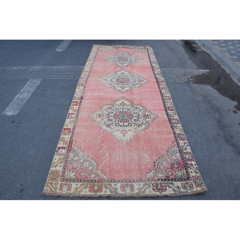 Tapis turc Oushak tissé à la main en or rose - Petit tapis oriental d'inspiration rétro