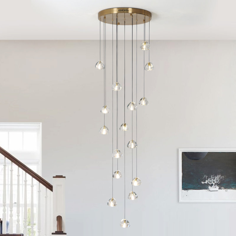 Grand lustre suspendu 16 lumières 118 po Rosenthal, Laiton