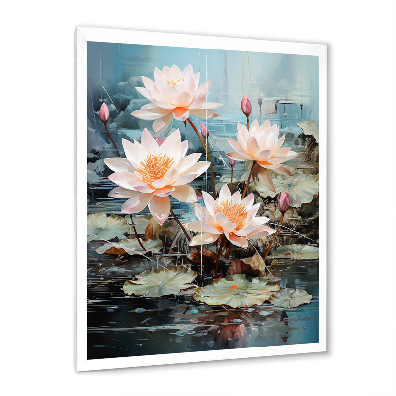 «Amebury Asian Art Lotus Pond» sur toile, H 32 po x l 24 po x P 1 po, Cadre photo blanc