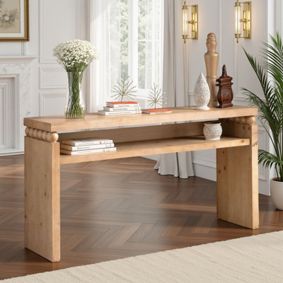 Console rustique 59 po avec tablette ouverte, canapé d'entrée en bois naturel