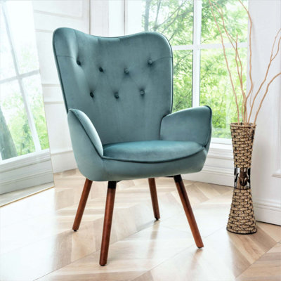 Fauteuil à oreilles de style Mid-Century moderne, fauteuil capitonné en tissu de polyester avec pieds évasés en bois massif pour le bureau de la chambre à coucher et du salon