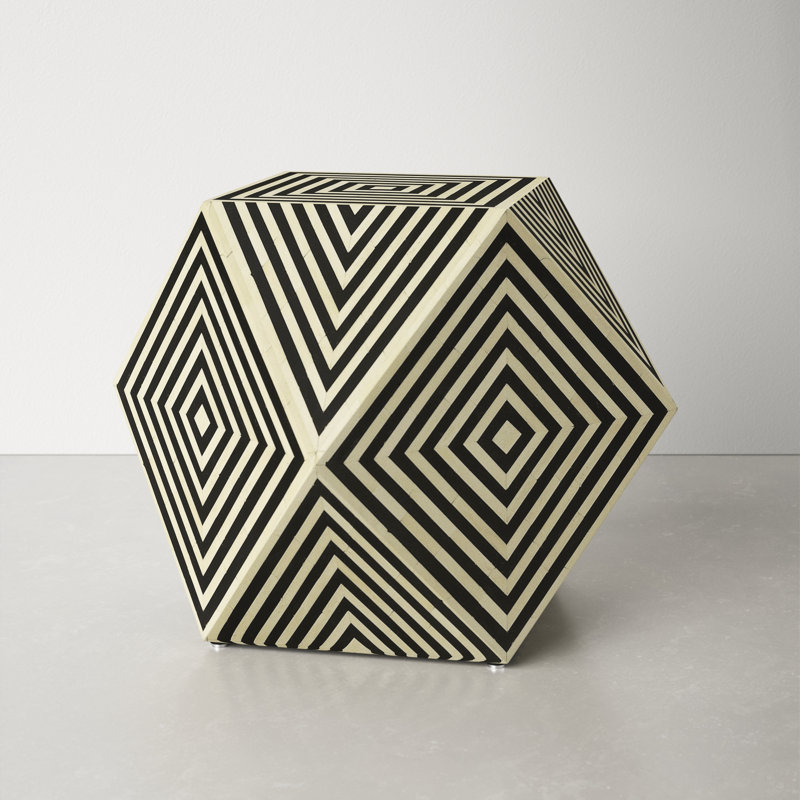 Black and White Bone Inlay Geometric End Table