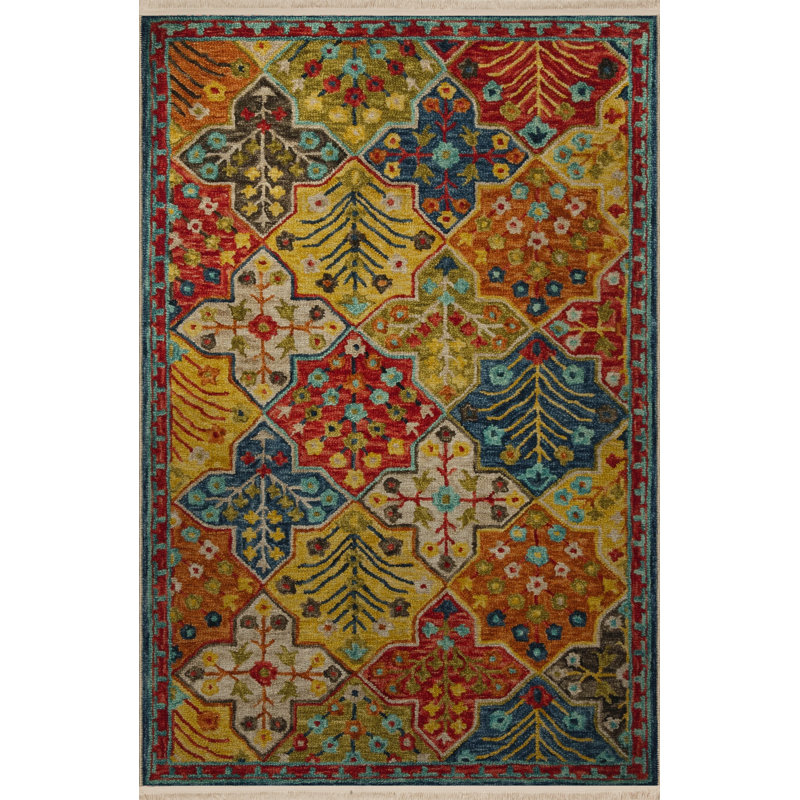 Multi-Colored Traditional Motif Floral Patterned Creative Vintage Decorative Rug, Rectangle 4'7.12" x 6'6.74"
