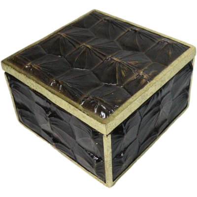 Faux Turtle Shell Print With Gold Trim Small Jewelry Trinket Box Figurine 5" L