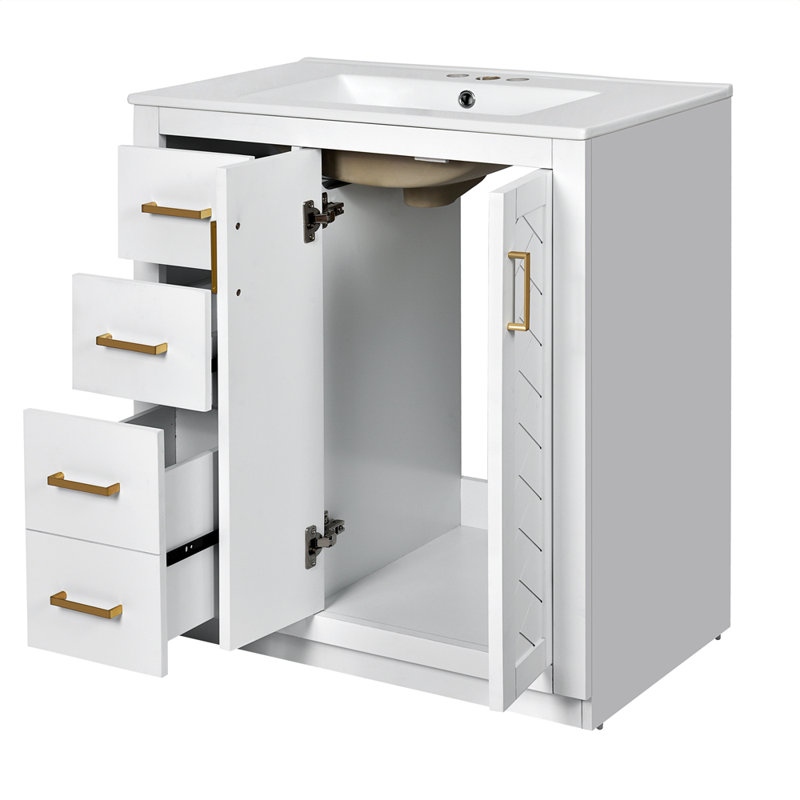 Meuble-lavabo 30 po avec lavabo en céramique, Blanc