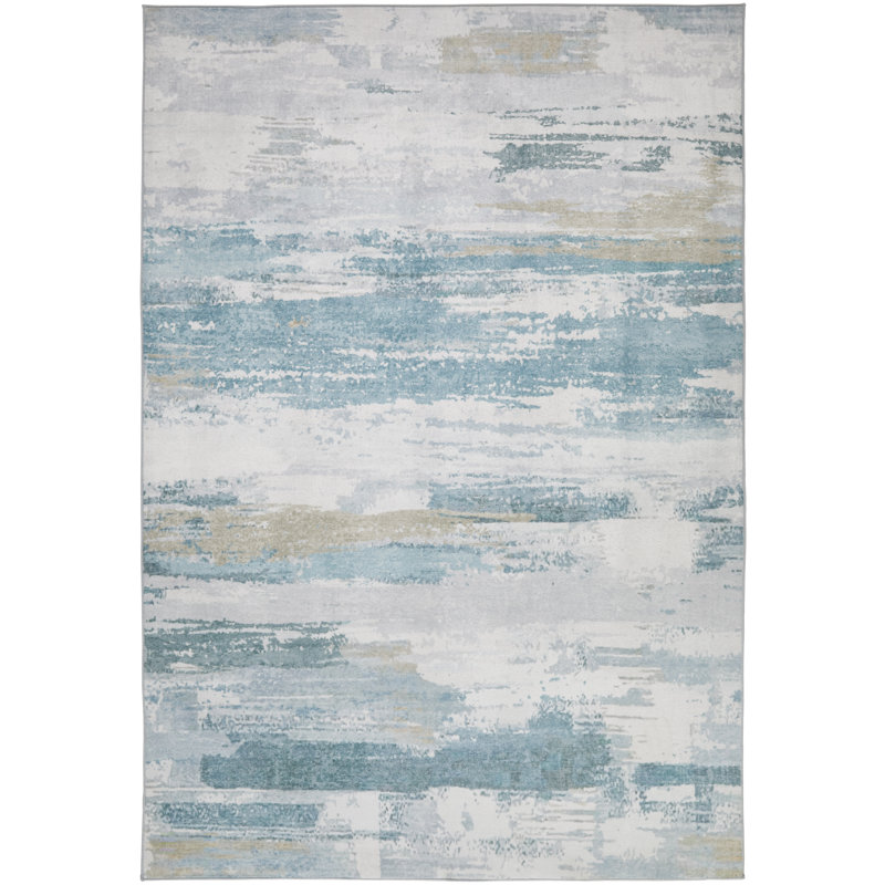 Abstract Blue Washable/Stain Guarded Area Rug , Rectangle 160 x 230 cm
