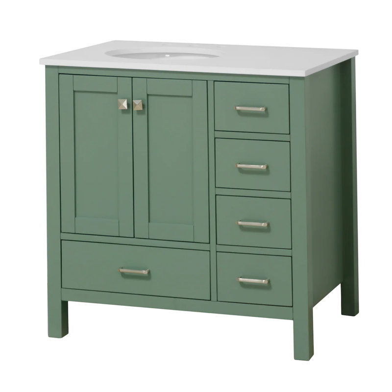 Ensemble de meuble-lavabo simple 36 po Claudett, Vert sauge, Engineered White