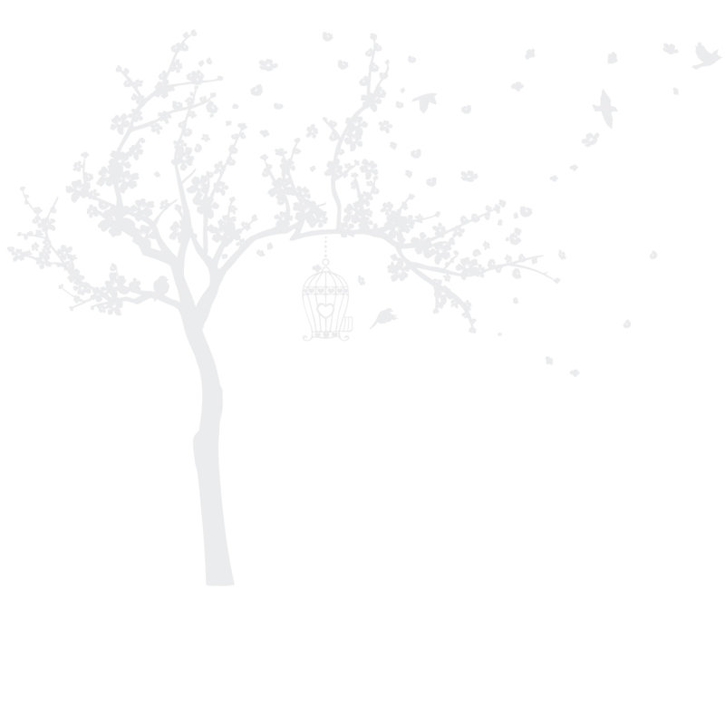 Décalcomanie murale Arbre en fleurs et oiseaux, H 72 po x l 92 po x p 0,01 po, Blanc