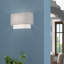 2 Light Brushed Nickel ADA Sconce With Hand Crafted Urban Grey And White Fabric Hardback Shades