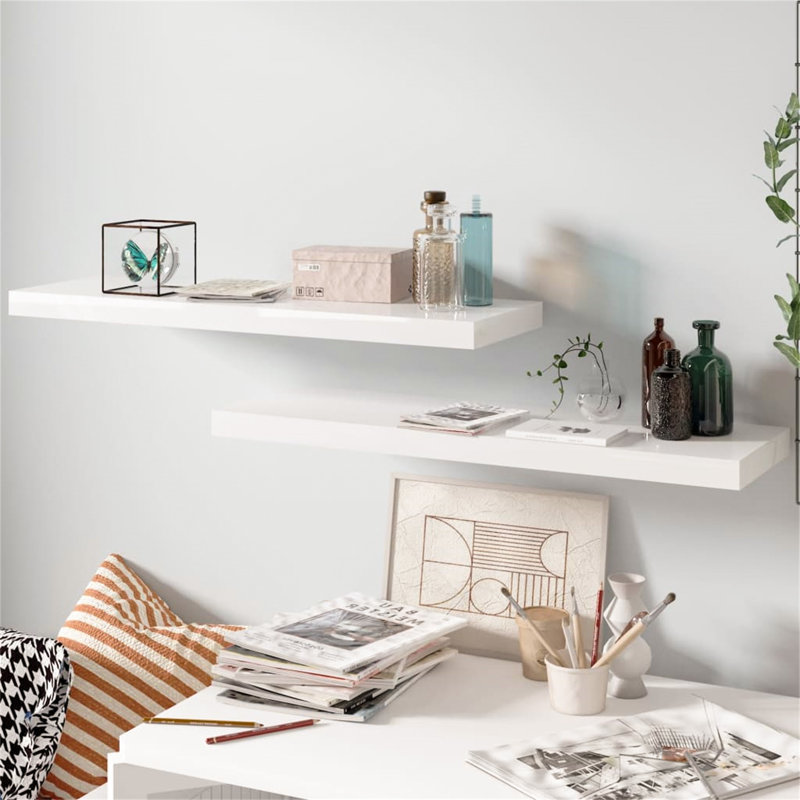 Bridgeville 2 Piece Floating Shelf, 3.8 cm H x 80 cm W x 23.5 cm D, White