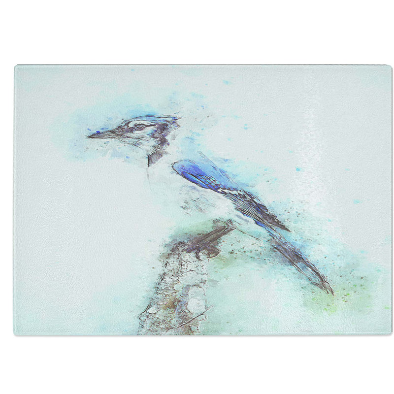 Tempered Glass Jay Bird Chopping Board, 39 cm W x 28.5 cm L