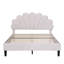 Lit plateforme double tapissier pleine grandeur avec tête de lit en velours à motif floral, structure en bois robuste avec lattes, aucun sommier requis, beige-117138000-117137998