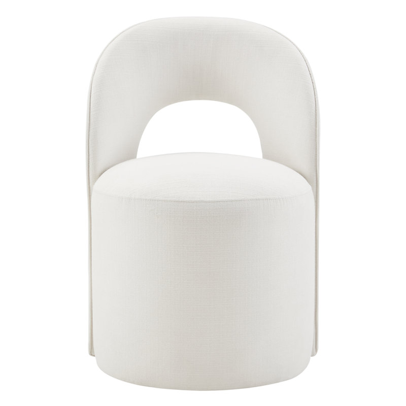 Neta Upholstered Side Chair With Caster Wheels, Flannigan Cotton Tweed