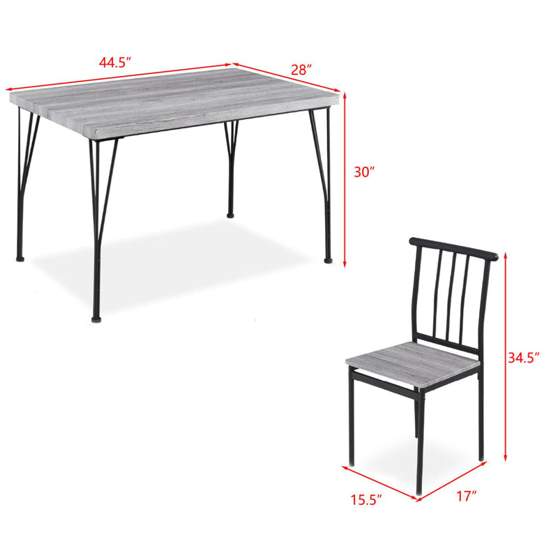 Gray Metal and Wood 5-Piece Rectangular Dining Set with 4 Chairs