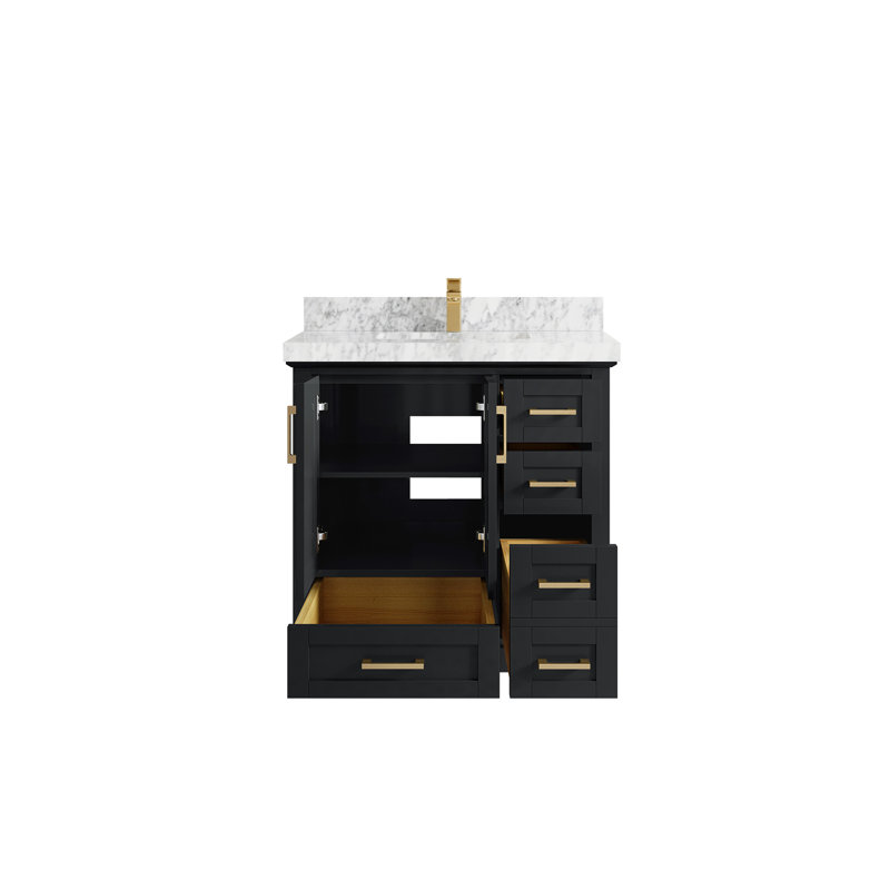 Boston 36 po X P 22 po Meuble-lavabo central en fer forgé Quartz, Marbre de Carrare