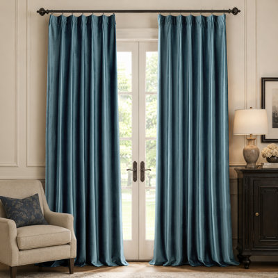 Luxury Velvet Pinch Pleated Blackout Curtains - Room Darkening Thermal Insulated Back Tab Soundproof Drapes with Hooks+Rings (set of 2)