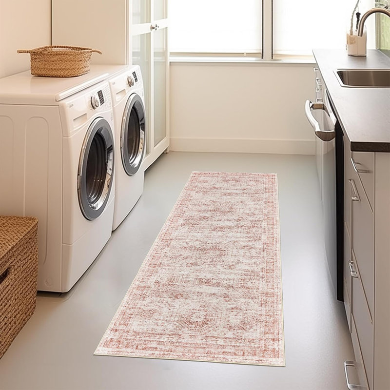 Tapis lavable rétro antidérapant (rose), Tapis de couloir 2 pi x 12 pi