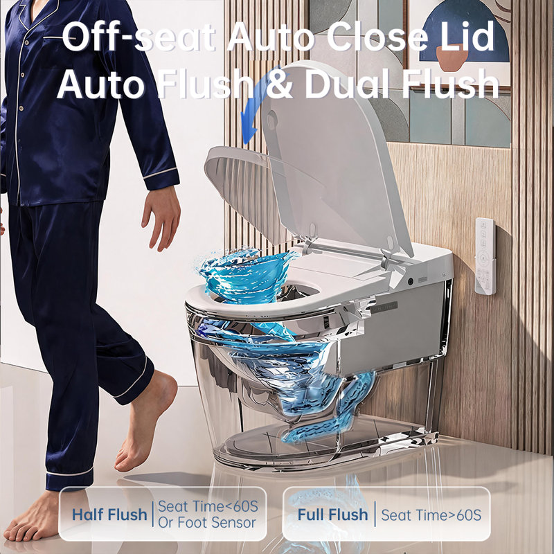 Smart Bidet Toilet with Low Noise Flushing System, Auto Open/Close Lid,Auto Flush,Foot Sensor Open/Close Seat & Flush,Built-in Tank,Blackout Flush,Elongated Modern Toilet