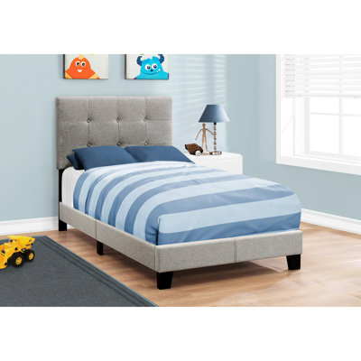 Cadre de lit simple pour chambre à coucher - Revêtement en lin gris pour une plateforme douillette relaxante