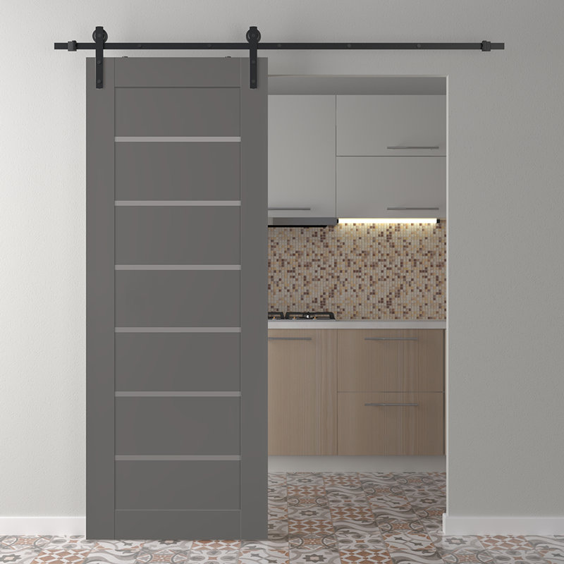 Porte de grange préfinie en bois massif Alba, 17,75 po x 83,23 po, Blanc neige